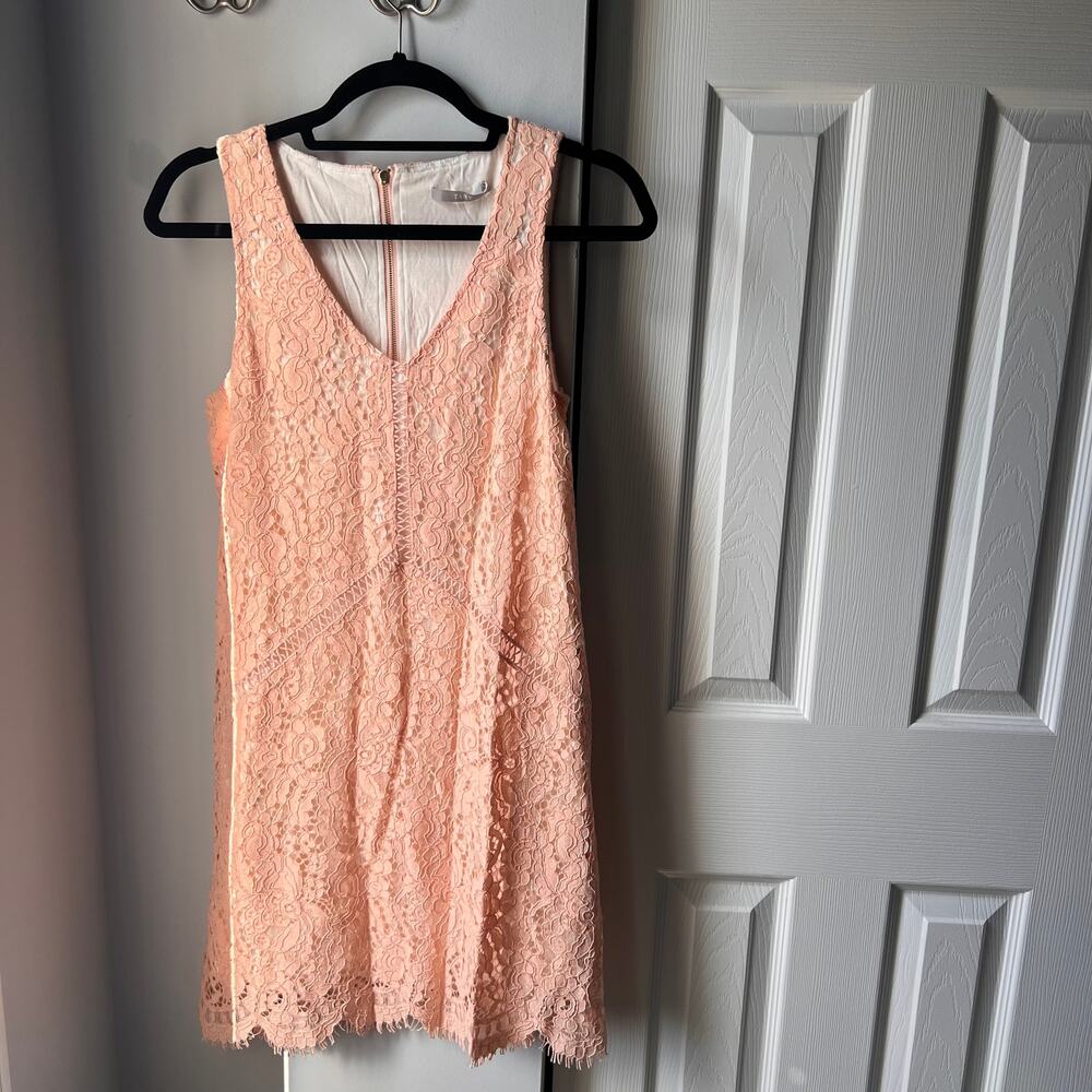 New Tart Lace V Neck Peach Lined Sleeveless Spring Damon Dress - Small